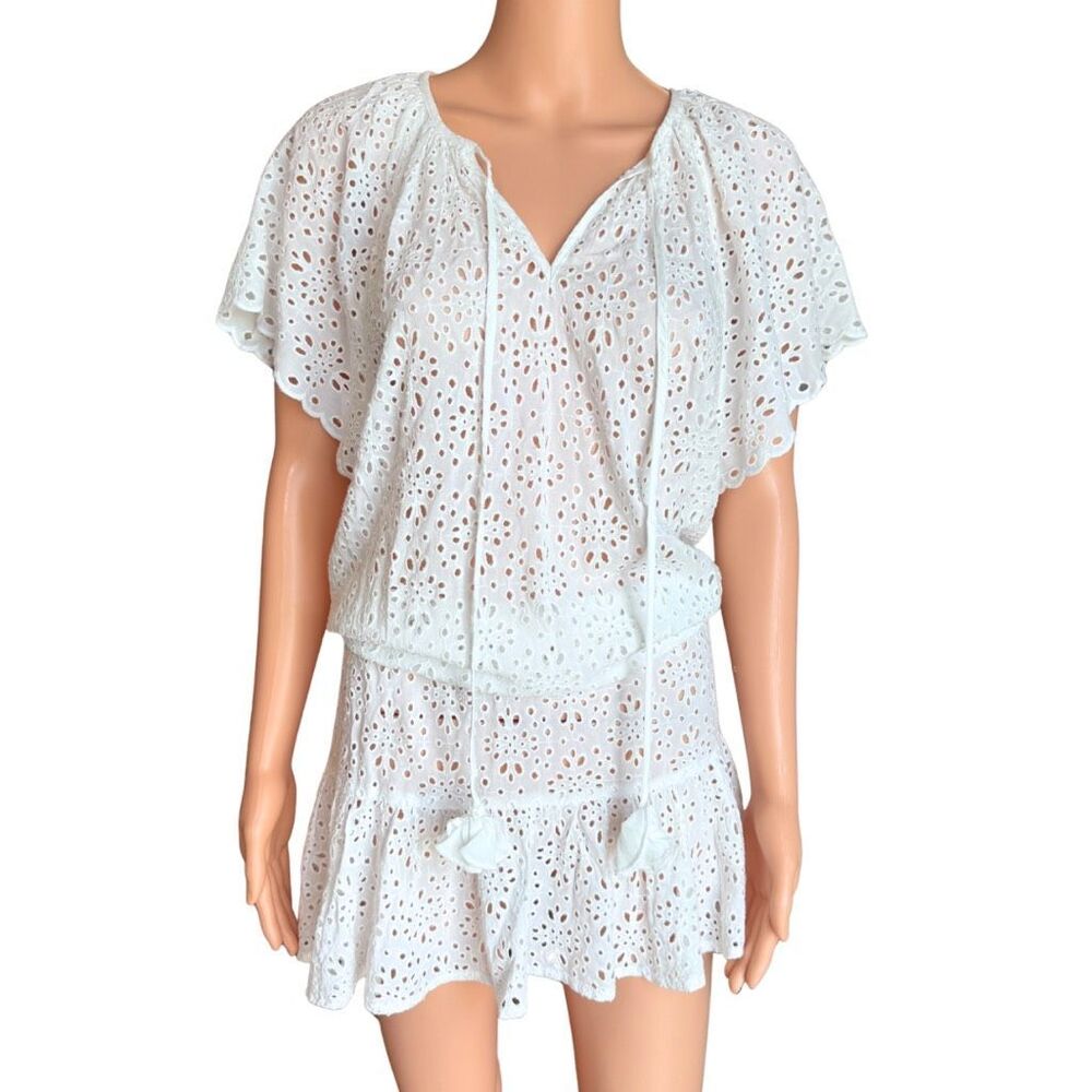 NWT Cartolina Nantucket Joy White Eyelet Resort Swim Coverup Mini Dress Medium - Picture 4 of 8